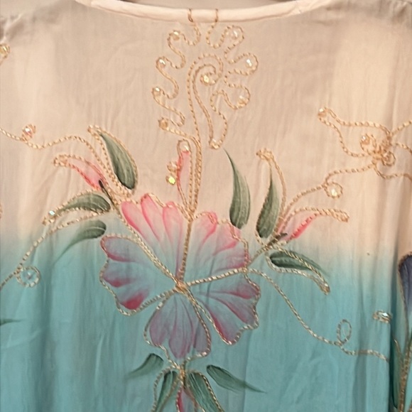 Island Planet Turquoise Floral Embroidered Sequin Lightweight Cover Up One Size - Picture 6 of 7
